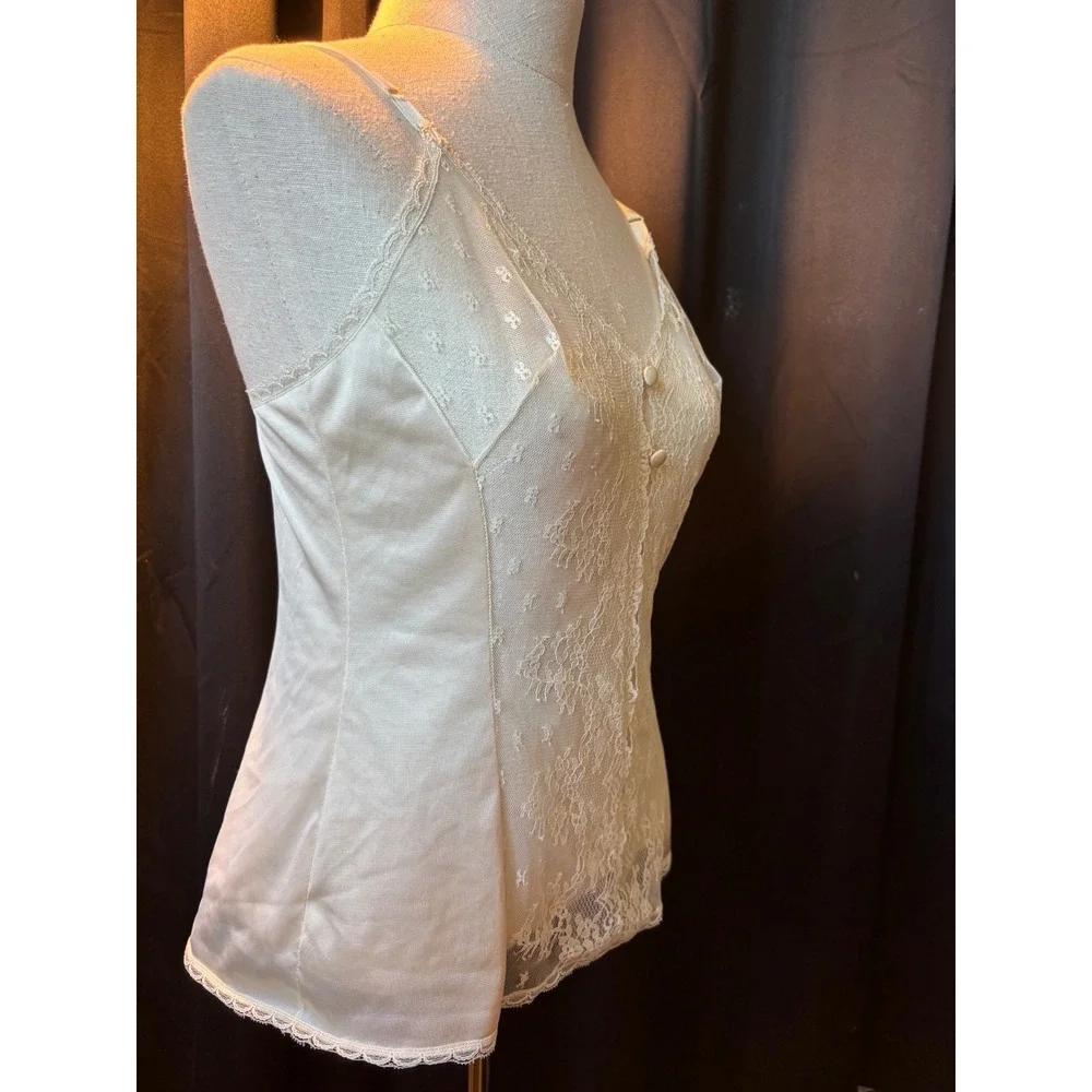 Vintage Vanity‎ Fair Ivory Lace Antron III Nylon Camisole Top Size 34 Cream